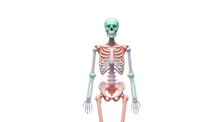 Pastel Human Skeleton Anatomy: Detailed 3D Render of the Skeletal System