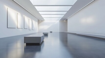 Modern gallery interior with blank artwork.