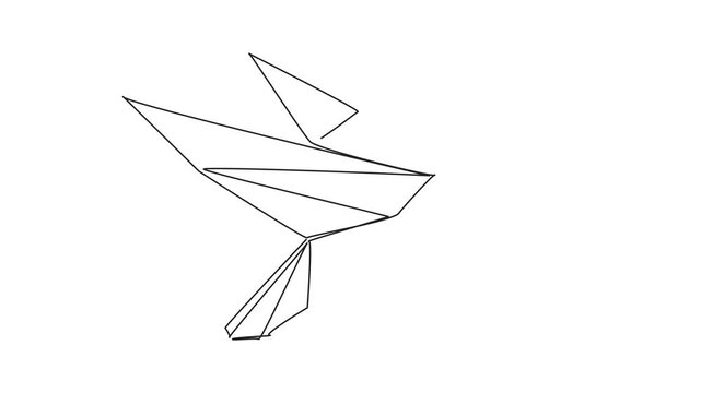 Self drawing animation of continuous line drawing of beauty origami paper form hummingbird. Traditional Japanese paper craft folding concept. Train fine motor skill for kids. Full length animated