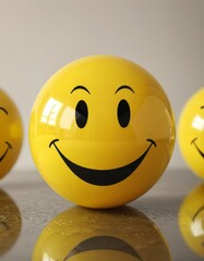 Smiling Yellow Spheres Reflecting Happiness