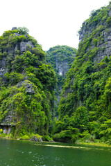 Ninh Binh, Vietnam - July 18, 2022 : Beautiful Natural Landscape In Trang An Landscape Complex Of Ninh Binh Province, Vietnam. Trang An Area Was Designated As A Dual UNESCO World Heritage Site.