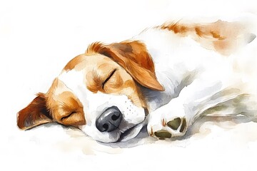 Watercolor illustration of a dog sleeping peacefully