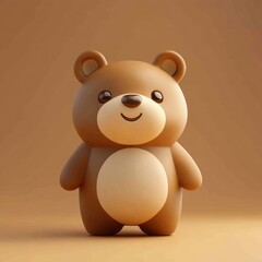 Fototapeta premium Cute, 3d rendered teddy bear figurine against a neutral backdrop.