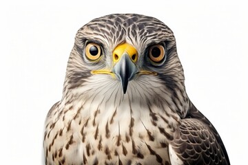 Fototapeta premium Majestic Hawk Portrait Intense Gaze Sharp Detail White Background