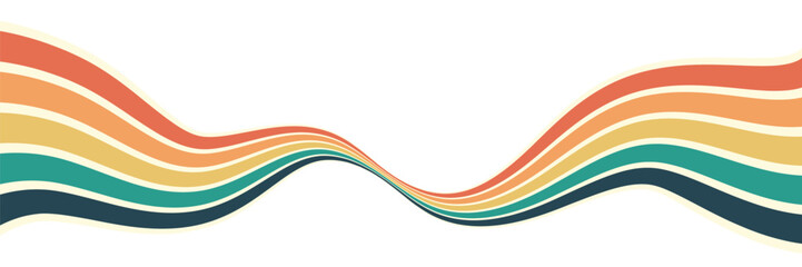 Abstract background of rainbow groovy Wavy Line design in 1970s Hippie Retro style. Vector pattern ready to use for cloth, textile, wrap and other.