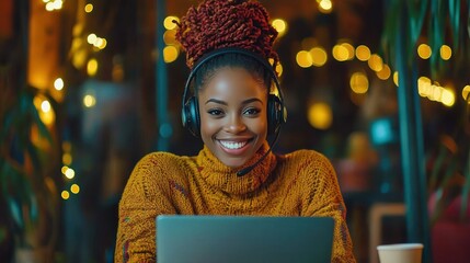 Smiling woman working remotely