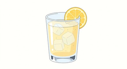Lemonade with ice cubes flat illustration on white