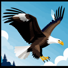 Obraz premium Bald-Eagle-Soaring-Cartoon-Illustration-Wildlife-Nature