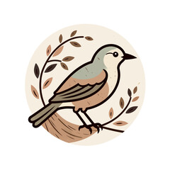 Obraz premium Cute-Bird-Illustration-Bird-on-Branch-Minimalist-Art-Design
