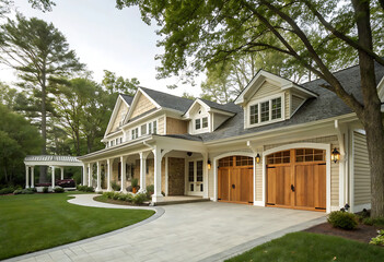 Modern Colonial Style House with Garage and Landscaped Front Yard
