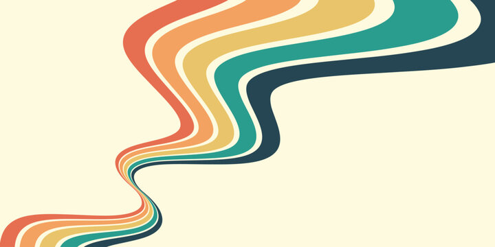 Abstract background of rainbow groovy Wavy Line design in 1970s Hippie Retro style. Vector pattern ready to use for cloth, textile, wrap and other.