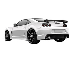 Fototapeta premium Sleek white sports car with black rims and spoiler on a transparent background Modern automotive design showcasing speed, style, and performance