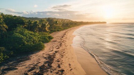 Serene Tropical Beach Sunset Golden Hour on a Secluded Shore