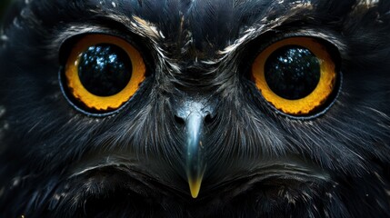 Owl eyes, close-up, forest, night, wildlife photography, nature poster