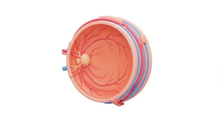 Detailed 3D Render of the Human Eye's Internal Structure showcasing intricate vascular network and optic nerve