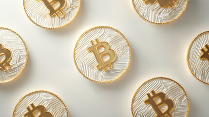 Digital currency concept with gold bitcoin coins for cryptocurrency design