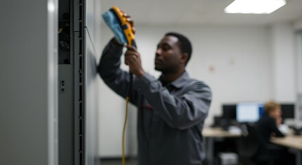 IT Technician Maintaining Server Room Equipment Data Center Infrastructure, Network Maintenance, Cable Management, Server Rack, Technical Support
