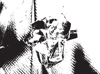 A solitary figure stands within a shadowed interior space.