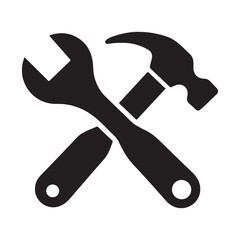 Crossed wrench and hammer icon vector illustration on white background