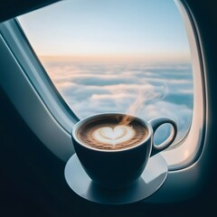 A warm coffee on a plane