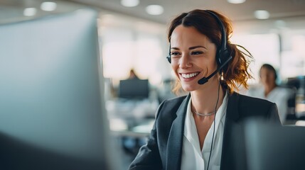 Delivering Excellent Service A Smiling Customer Service Representative Provides Technical Assistance and Helpful Information at the Call Center for European Users