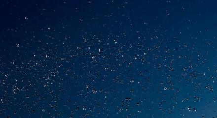 Abstract Dark Blue Background With Raindrops On Glass Texture Concept