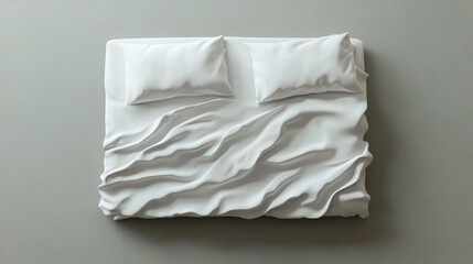 Obraz premium A realistic white duvet cover with two pillows, seen from above, lying on the floor. The blanket is folded in half and has no wrinkles or creases.The background must be a plain gray color