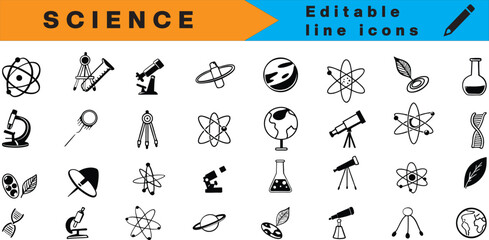Modern Science Icons – Chemistry, Physics & Biology Vector Set