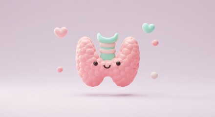 Adorable 3D Render of a Happy Thyroid Gland with Hearts