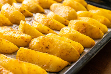Fried potato wedges. Food. Fast food. Diet