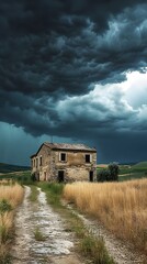 Fototapeta premium Abandoned Farmhouse Under Storm Clouds