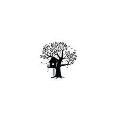 Magical Treehouse silhouette on white background