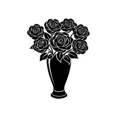 a bouquet of roses in a vase   on white background 