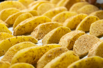 Fried potato wedges. Food. Fast food. Diet