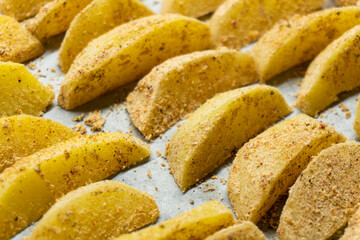 Fried potato wedges. Food. Fast food. Diet