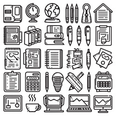 vector collection of office stationery icon clipart in editable line style
