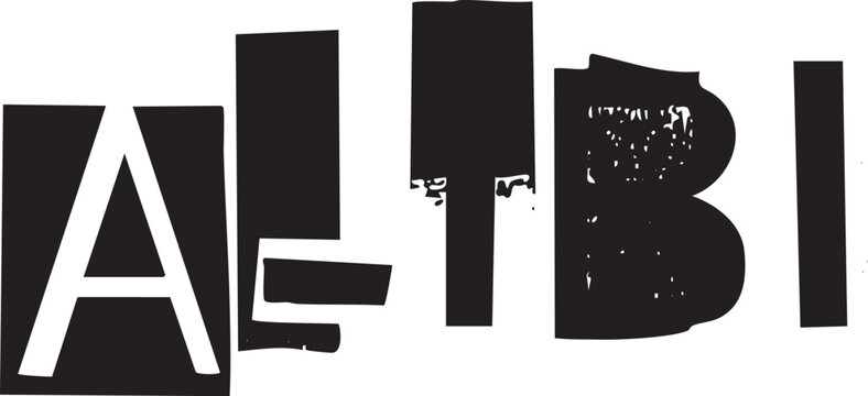 Large bold letters form the name 'ALIBI' within a stark white border.