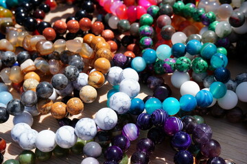 A set of colorful beads made of natural stone.