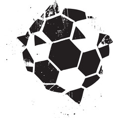 A fragmented black and white soccer ball .