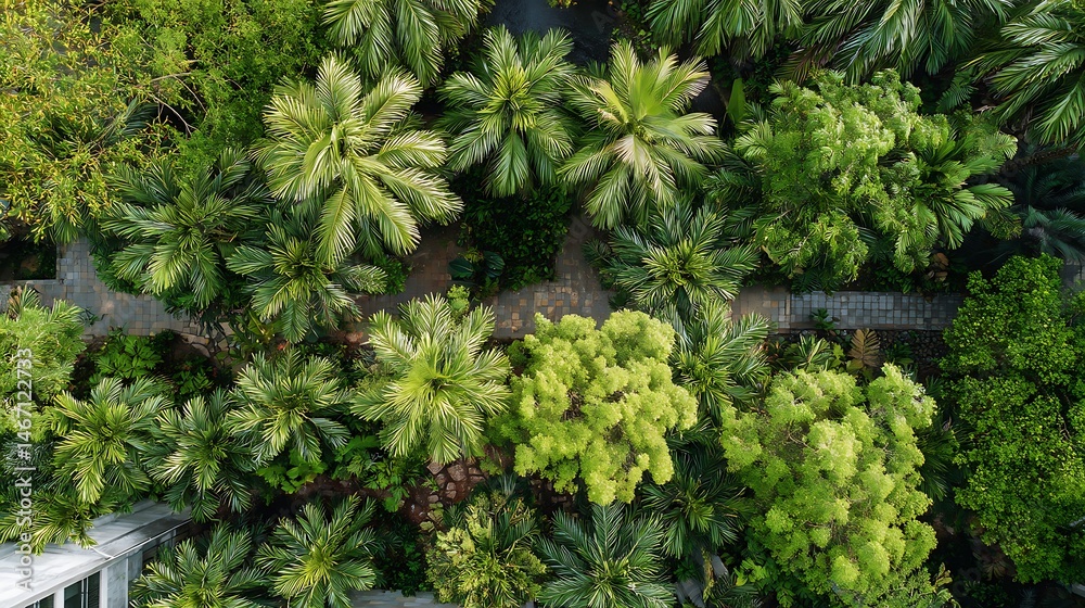 Poster overhead top view of tropical style trees