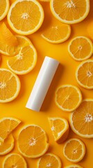 Blank Cream Tube on Fresh Orange Slices, Antioxidant Skincare Concept