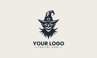 Scary silhouette vector of black goblin face grinning with pointed hat and sharp teeth