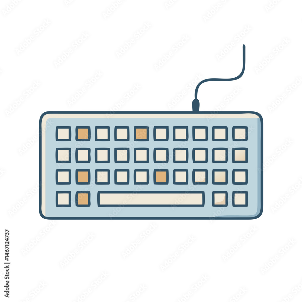 Leinwandbilder Illustration of a computer keyboard with keys and cable for typing and data input device