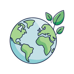 Earth day globe with green leaves illustration for ecology and environment awareness design concept