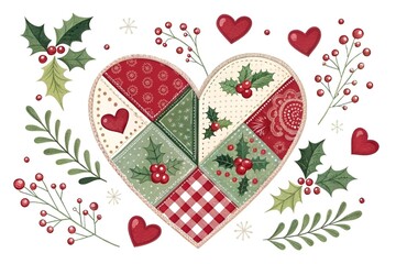 Festive Heart Patchwork Design with Holiday Motifs