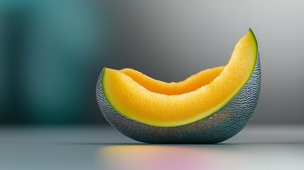 Cantaloupe slice, vibrant yellow interior,  smooth skin,  studio shot