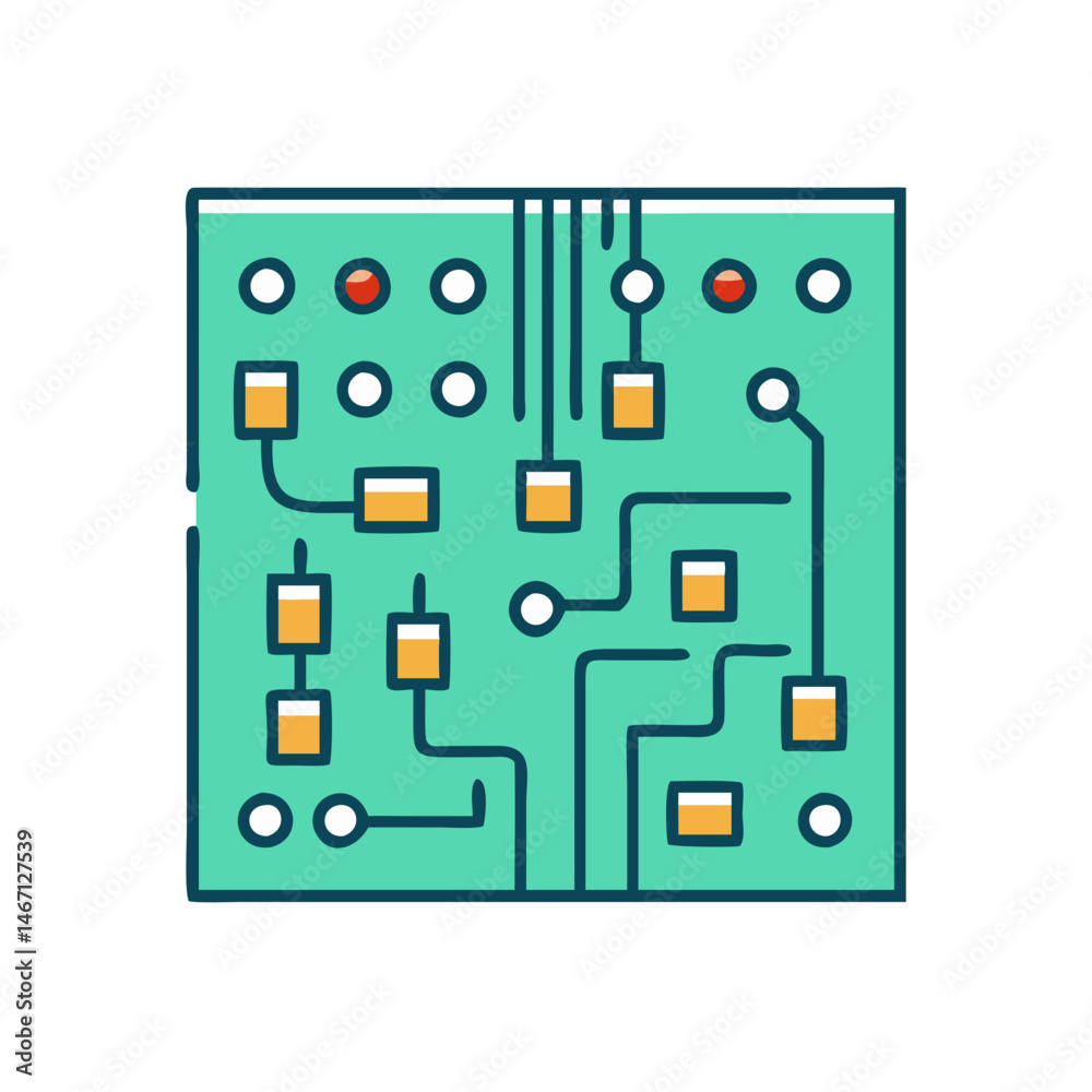 Poster illustration of integrated circuit microchip processor technology computer hardware component