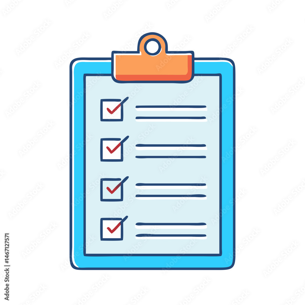 Poster clipboard checklist task list survey form document with check marks and lines for business