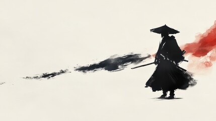 Minimalist Ink Painting of a Lone Samurai