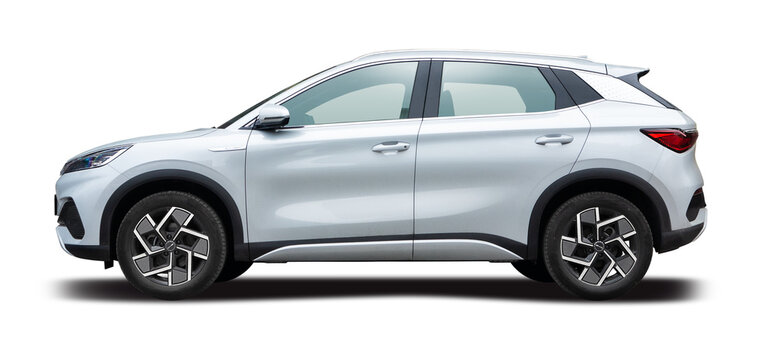 BYD Atto 3 electric SUV car, side view isolated on transparent background. PNG	
